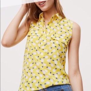 Loft Lemon Sleeveless Collared Shirt Size L